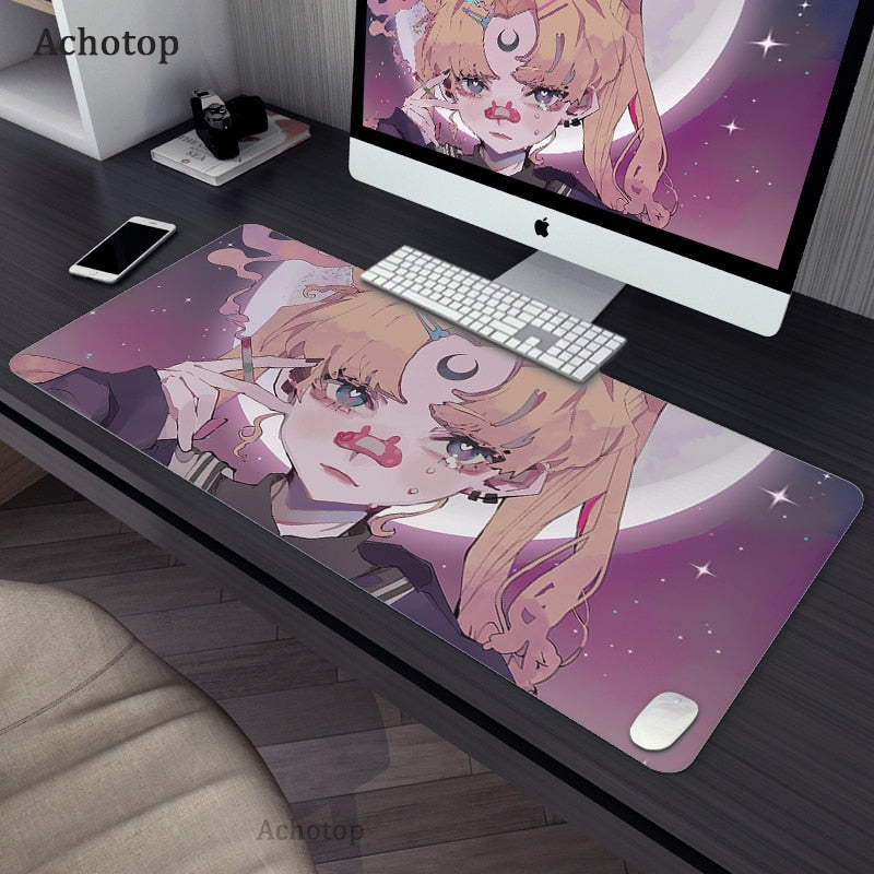 Tapis de souris de jeu Anime, design cool et mignon avec bord surjeté