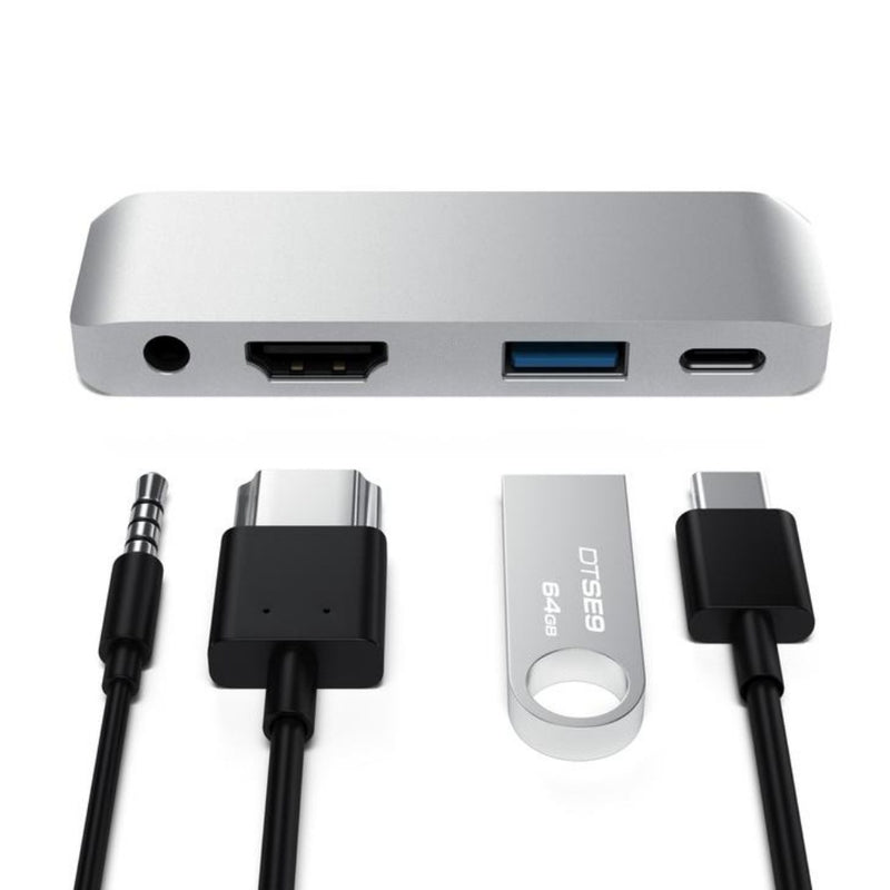 Hub USB 4 en 1 gris pour PC et téléphone portable