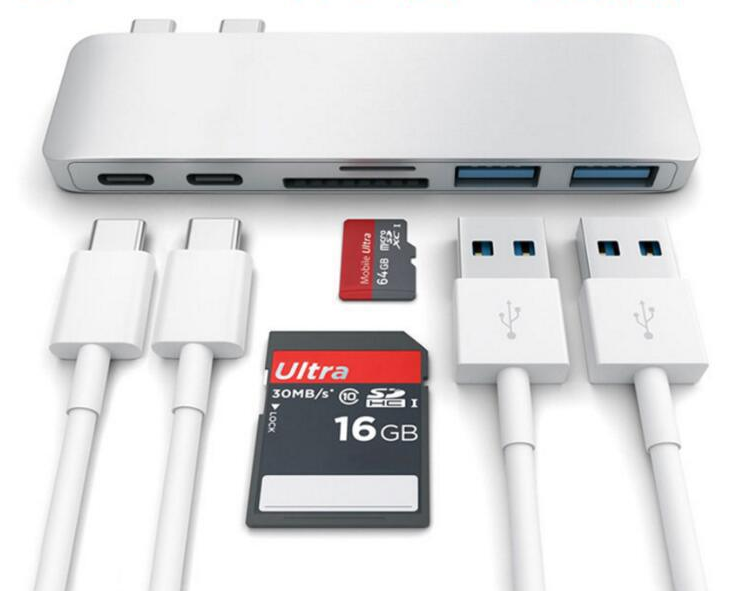 Hub USB Type C gris pour MacOS avec lecteur de carte TF SD