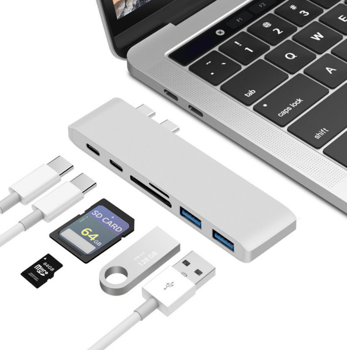 Hub USB Type C gris pour MacOS avec lecteur de carte TF SD