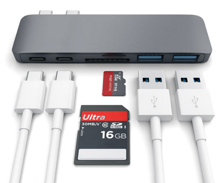 Hub USB Type C en argent pour MacOS avec lecteur de carte TF SD