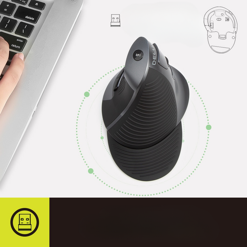 Delux M618G : Souris verticale sans fil rechargeable et ergonomique, avec repose-paume amovible et 4000 DPI