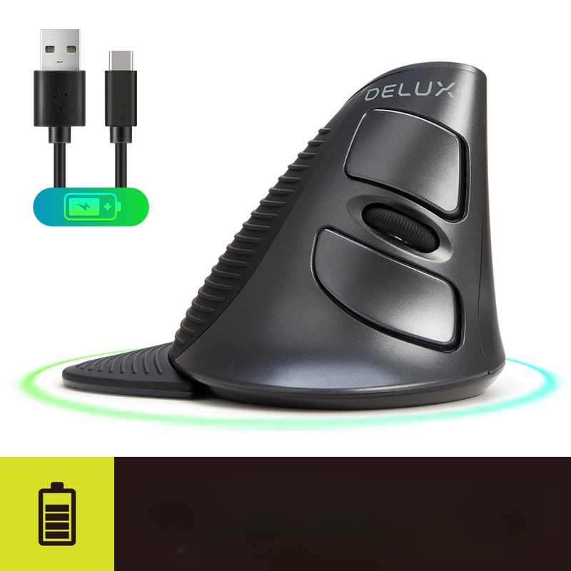 Delux M618G : Souris verticale sans fil rechargeable et ergonomique, avec repose-paume amovible et 4000 DPI